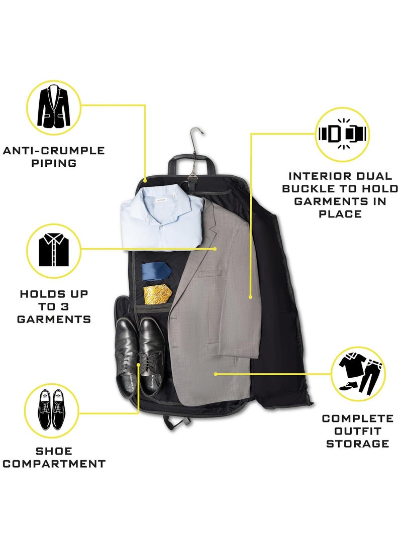 Large Carry-On Business Travel Garment Duffel Bag, Shoulder Strap, Shoe and Laptop Compartment, Structured Support, Premium Suit Garment Bag, Black - Image 3